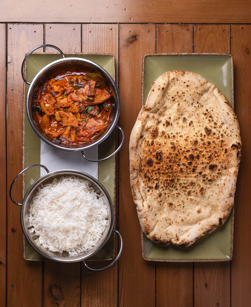 curry, rice and naan