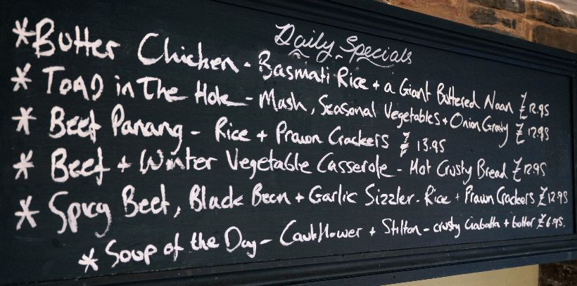 Daily Specials chalk board